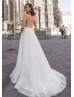 Thin Straps Ivory Beaded Tulle Luxury Wedding Dress